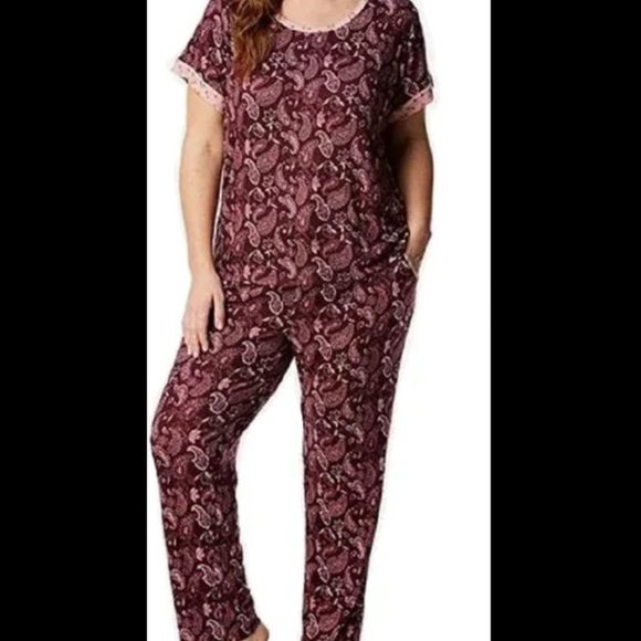 NWT Lucky Brand Women's 2 Piece Drawstring Pajama Set Size M Burgundy $85 YY043 - Picture 1 of 2